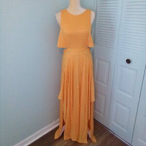 NWT FP BEACH FAIRGROUNDS MAXI ASYMMETRIC SKIRT HIGH NECK CUT OUTS KEYHOLE BACK S
